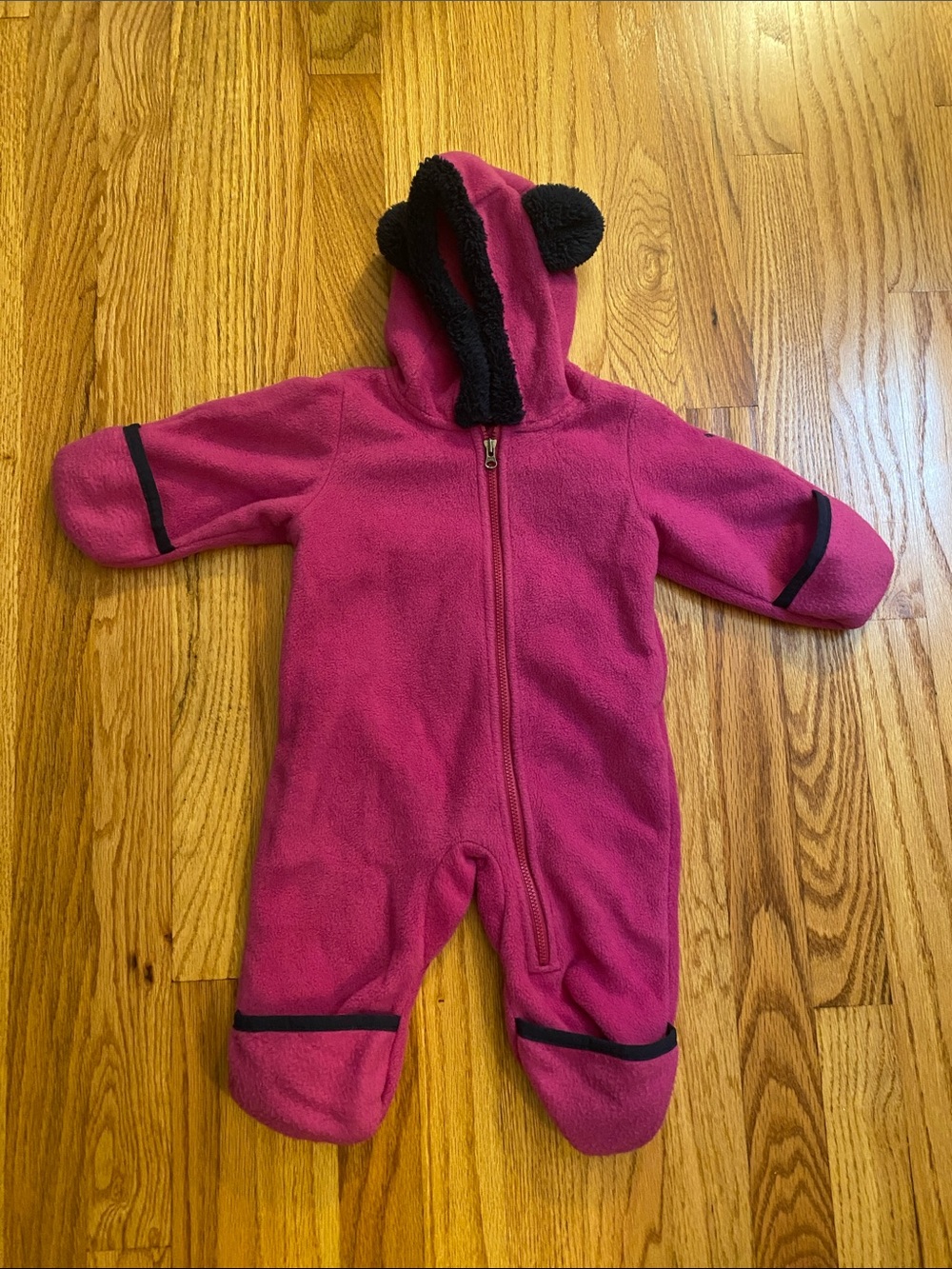 Columbia Magenta Fleece Hooded Baby One-Piece with Ear Details